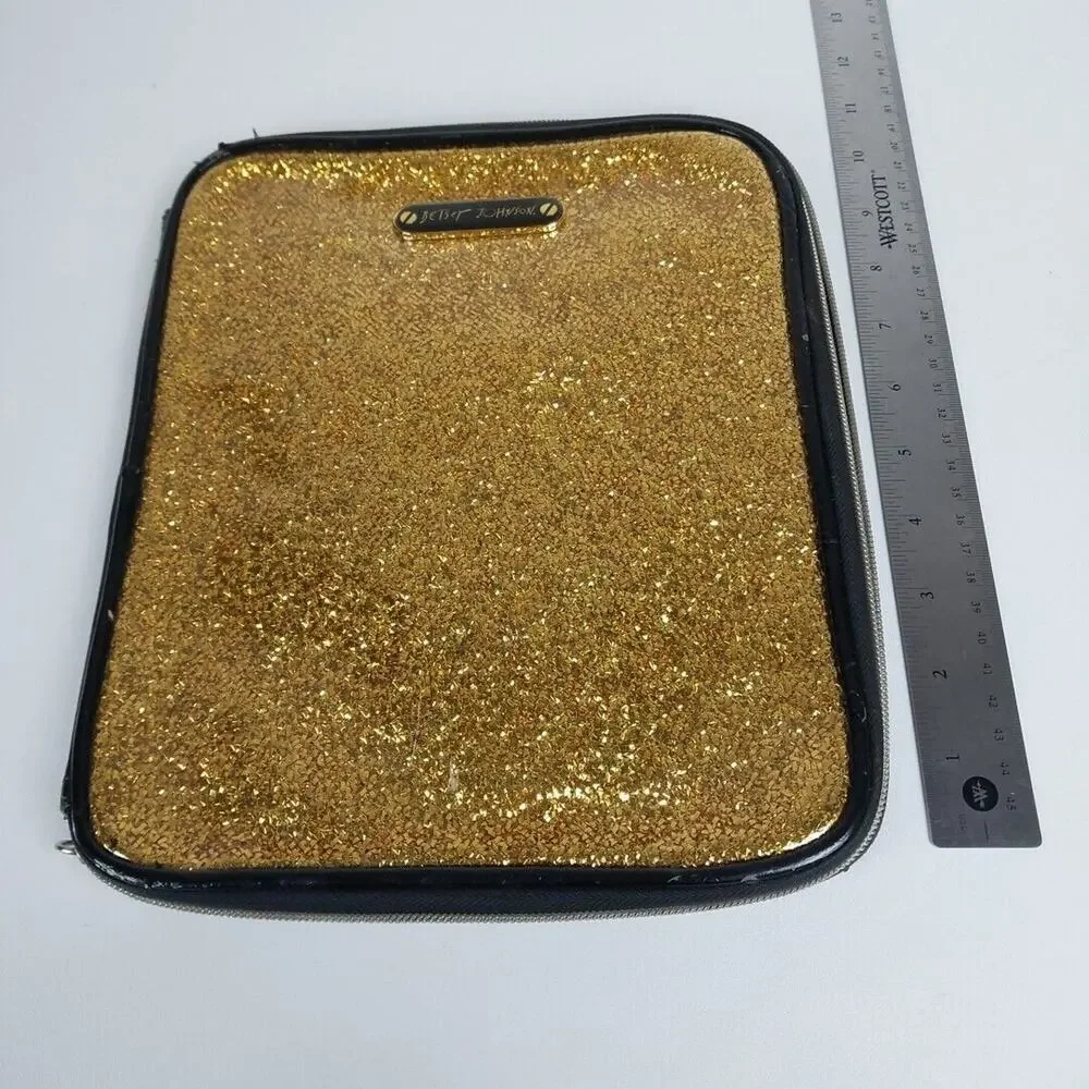 Betsey Johnson Gold Glitter Tablet Sleeve Case‎ Bag Notebook